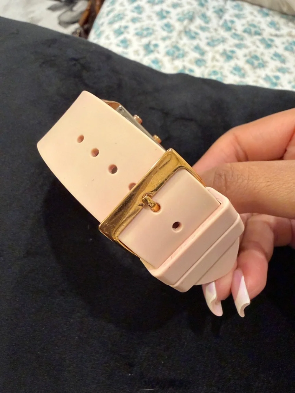 GUESS Gold Tone Digital Watch with Pink Crystal Bezel 44mm